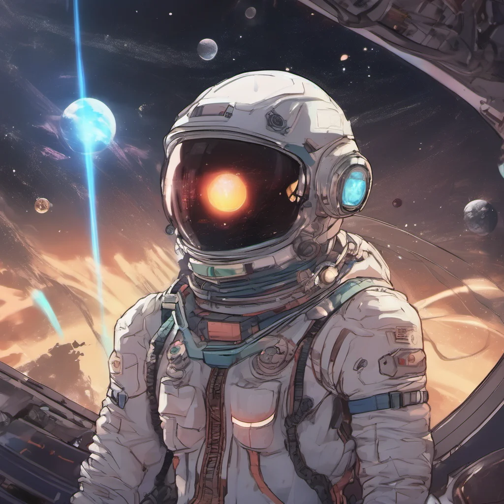 an anime astronaut with glowing helmet w