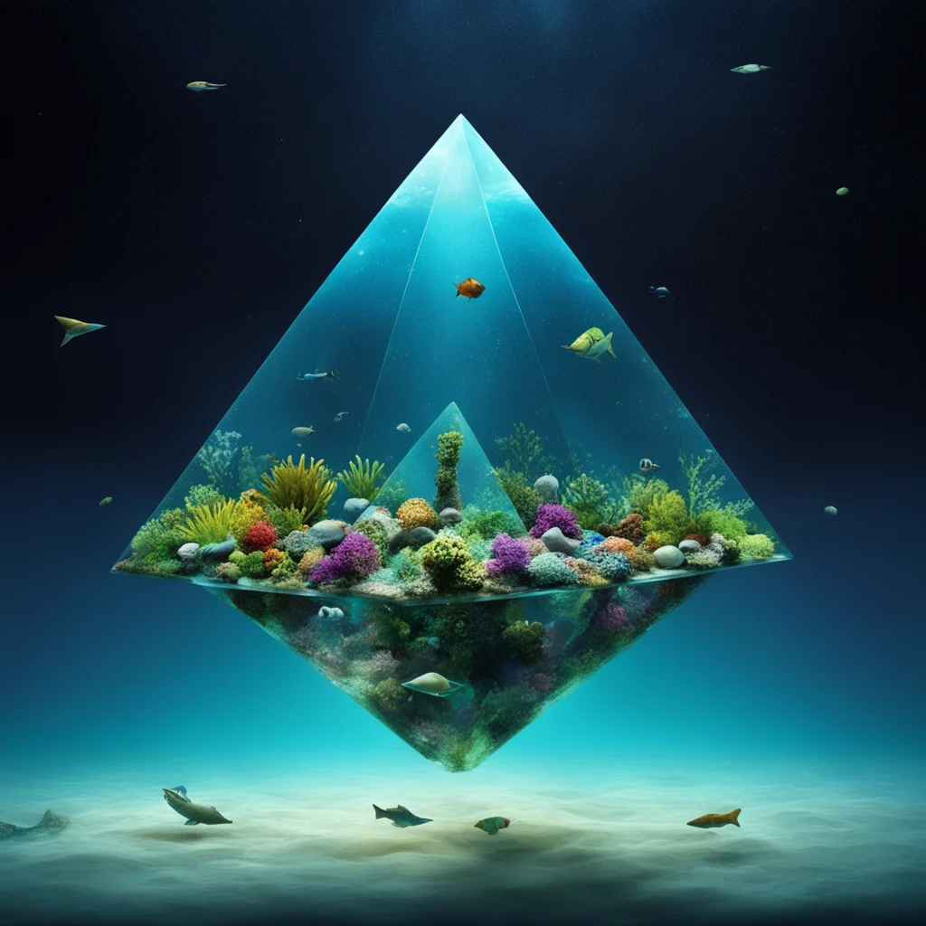 aian aquarium in the shape of a pyramid floating in space amazing awesome portrait 2