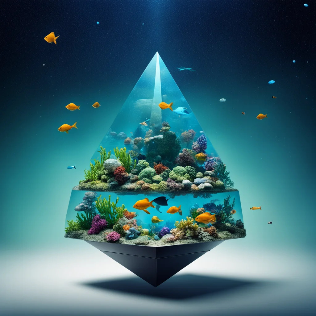 aian aquarium in the shape of a pyramid floating in space