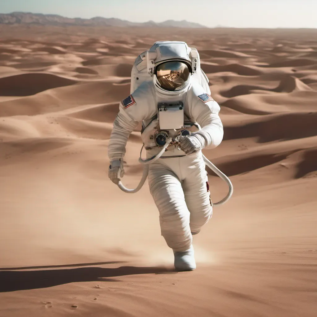 aian astronaut running in desert 