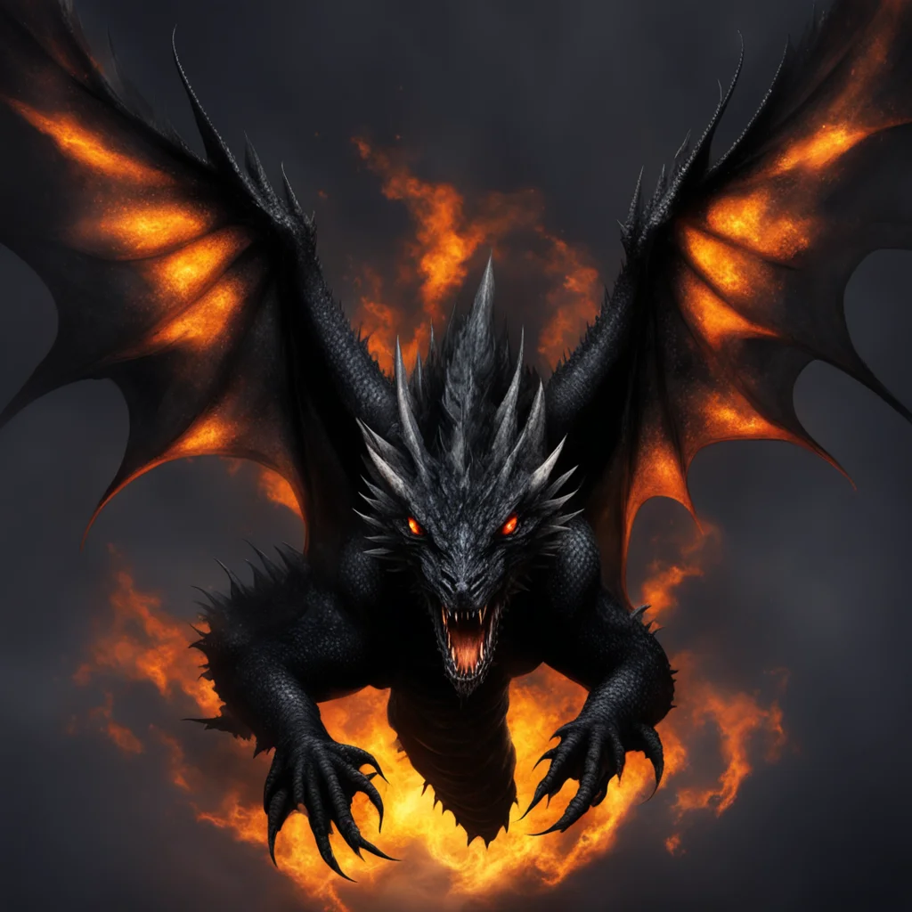 an eight winged black dragon flying from the darkness. orange eyes. their front teeth are huge good looking trending fantastic 1