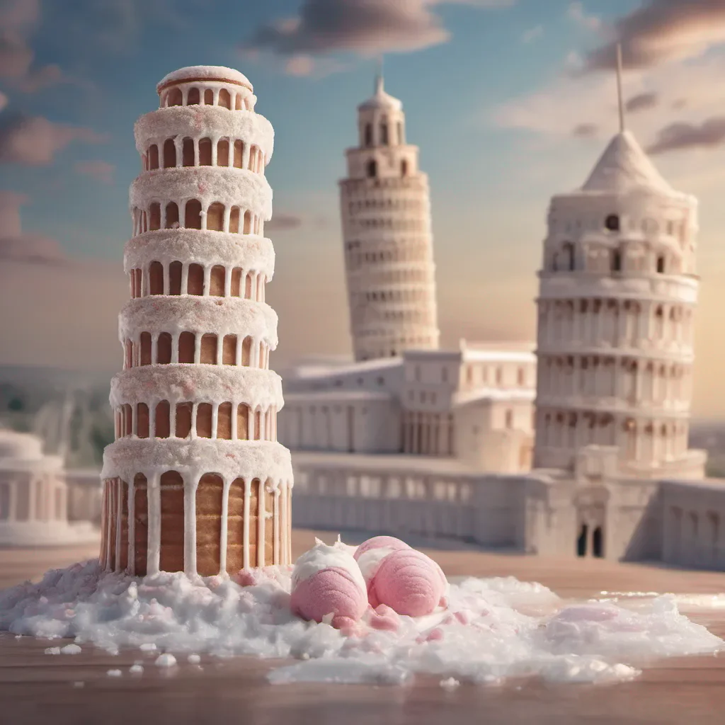 an enchanting mystical rendition of the leaning tower of pisa made out of ice cream