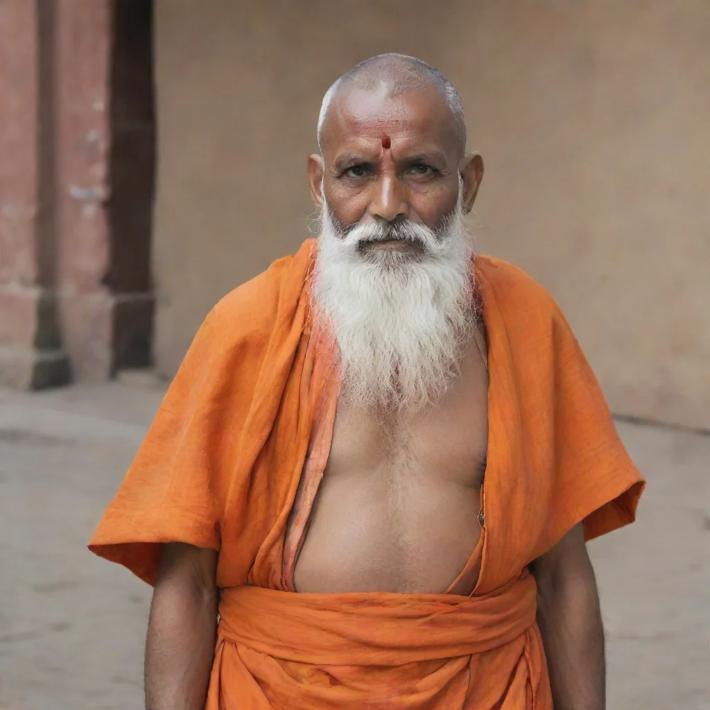 aian indian monk with orange wearabouts and white beard