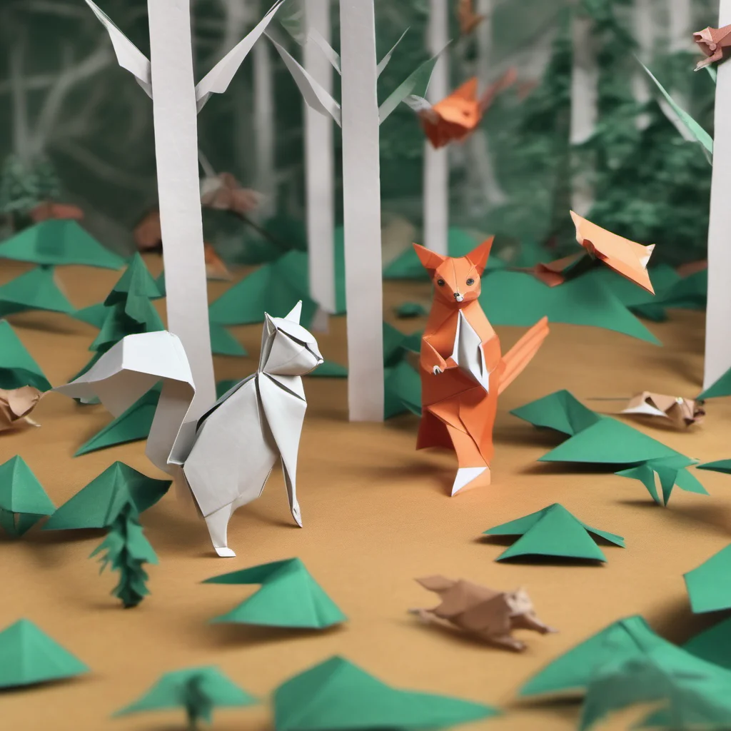 aian origami cat in an origami forest chasing an origami squirrel good looking trending fantastic 1
