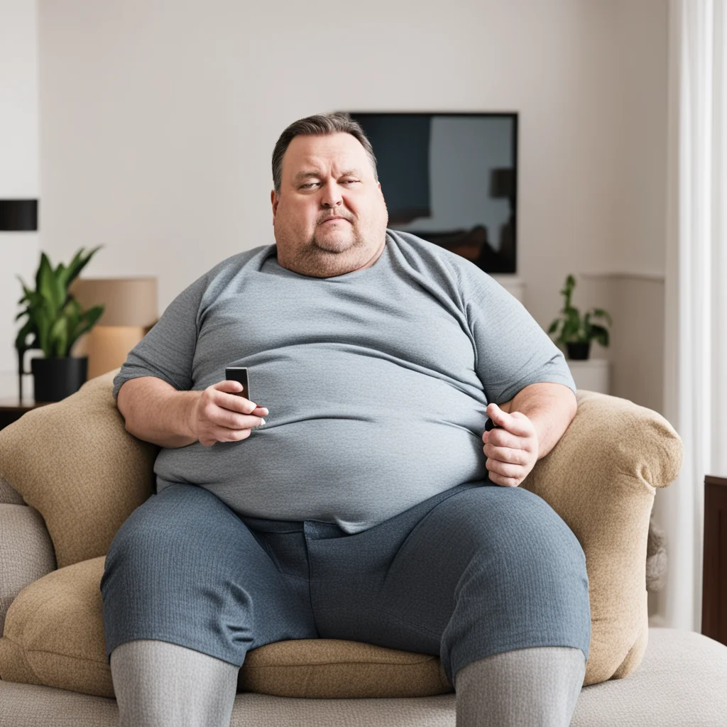 aian overweight middle aged man in his living room on the couch looking at his phone while netflix is running on tv amazing awesome portrait 2