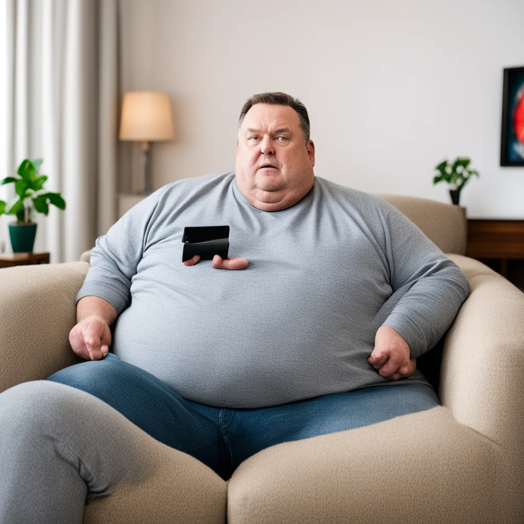 aian overweight middle aged man in his living room on the couch looking at his phone while netflix is running on tv confident engaging wow artstation art 3