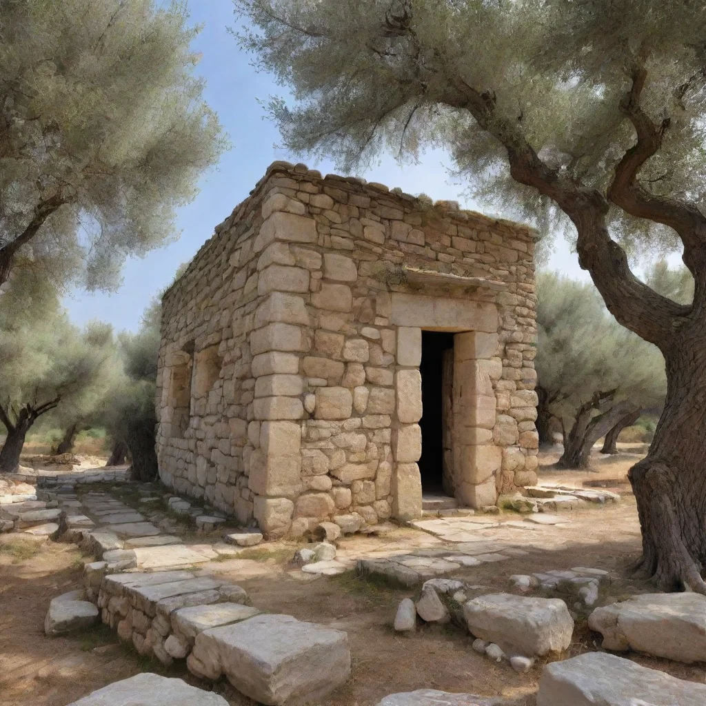 aiancient greek architecture stone house in olive grove