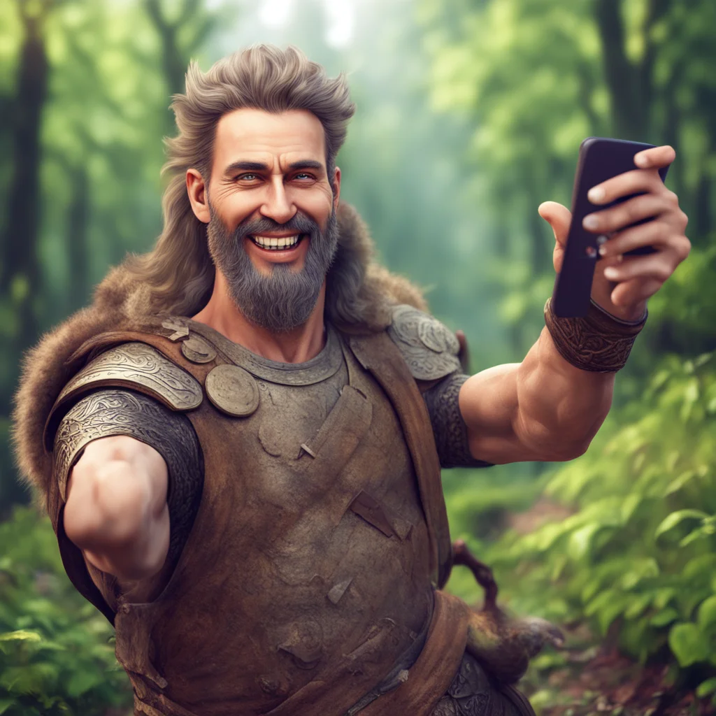 aiancient pagan warrior taking selfie smiling happy nature realistic  amazing awesome portrait 2