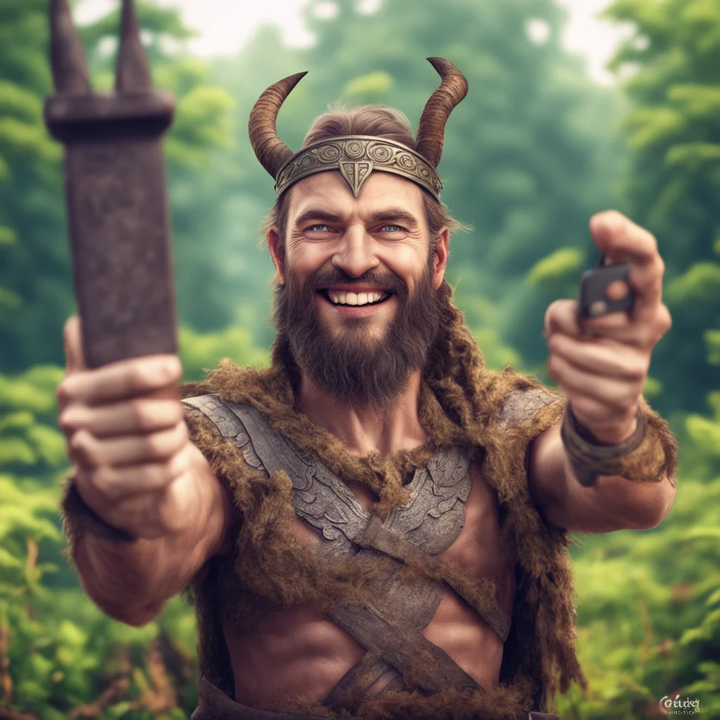 ancient pagan warrior taking selfie smiling happy nature realistic  good looking trending fantastic 1