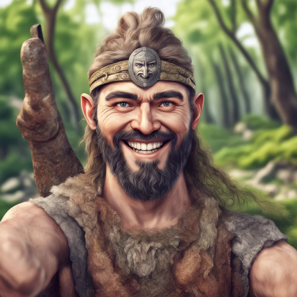 aiancient pagan warrior taking selfie smiling happy nature realistic face only  confident engaging wow artstation art 3