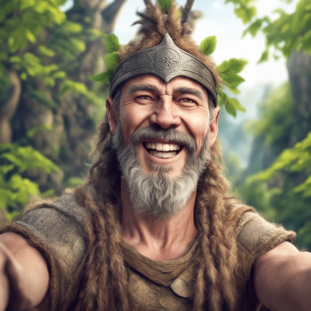 ancient pagan warrior taking selfie smiling happy nature realistic face only  good looking trending fantastic 1