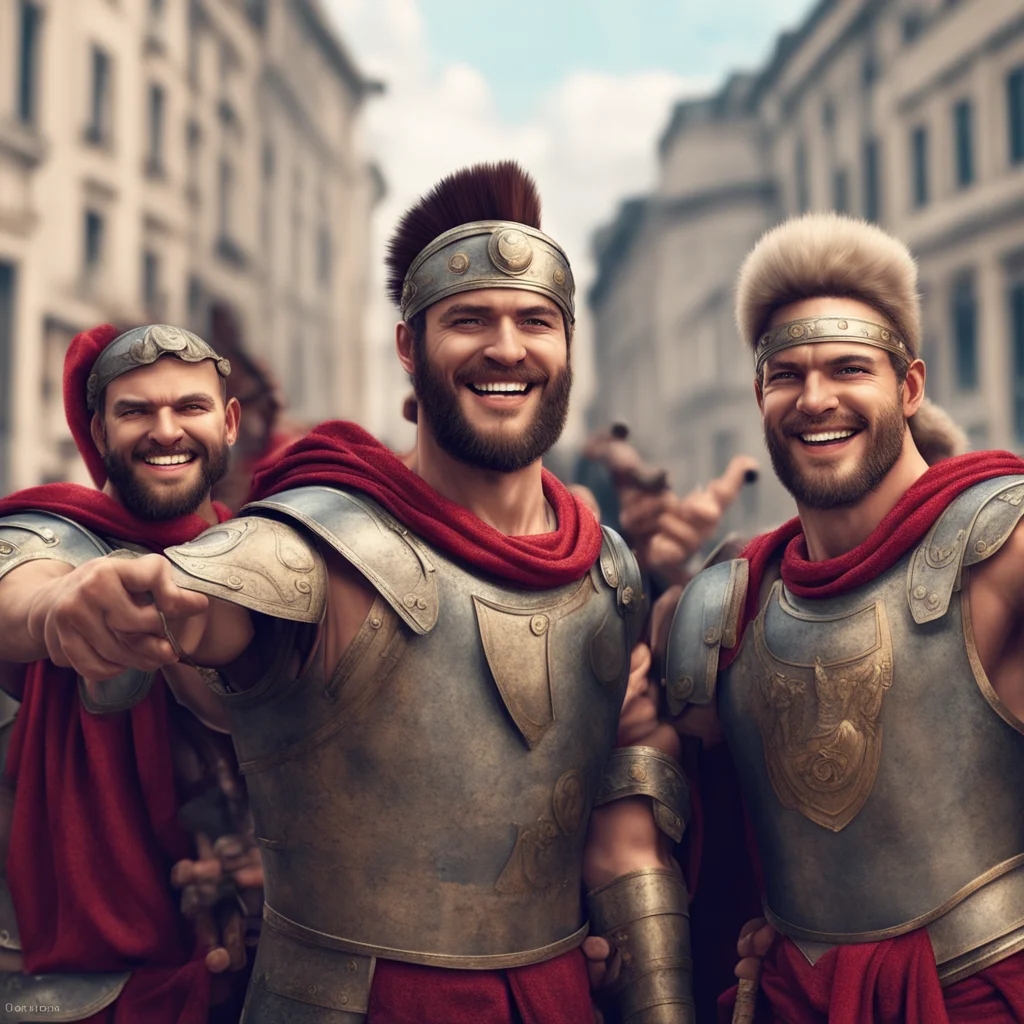 aiancient roman warriors taking selfie smiling happy city realistic  confident engaging wow artstation art 3