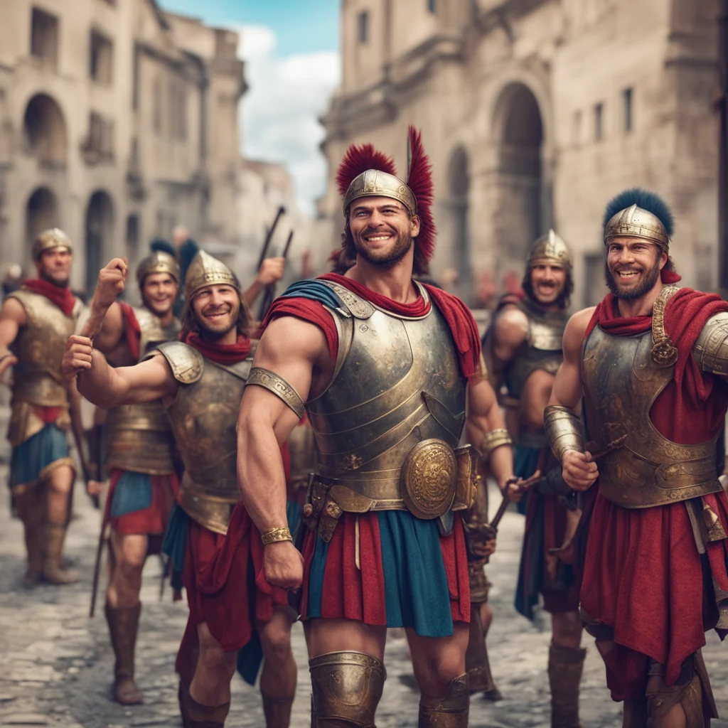 ancient roman warriors taking selfie smiling happy city realistic  good looking trending fantastic 1