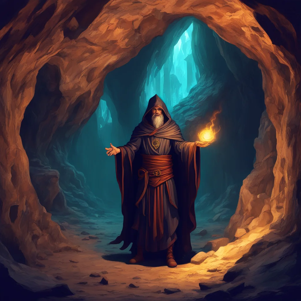 aiancient sorcerer into a cave