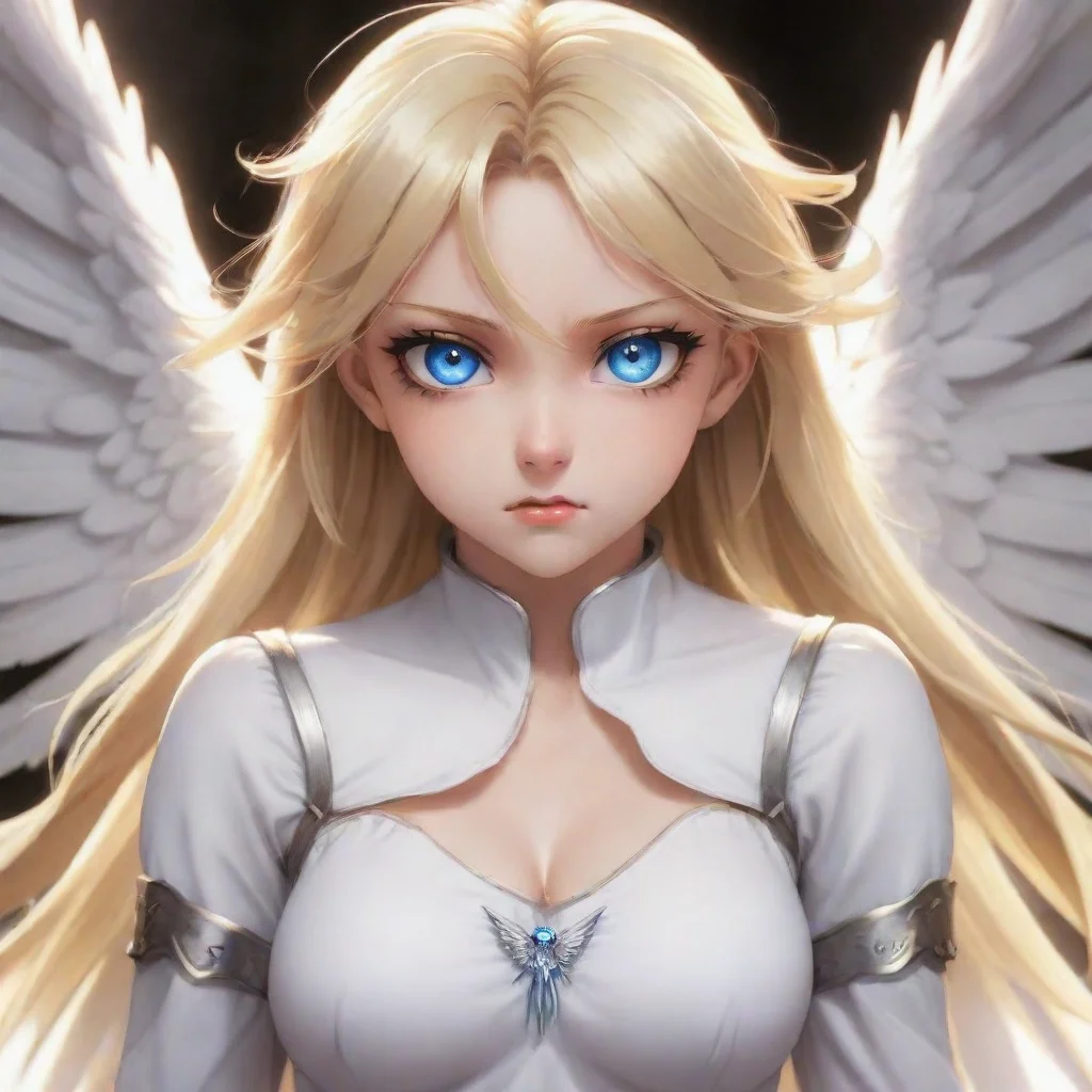 aiangry blonde anime angel with blue eyes