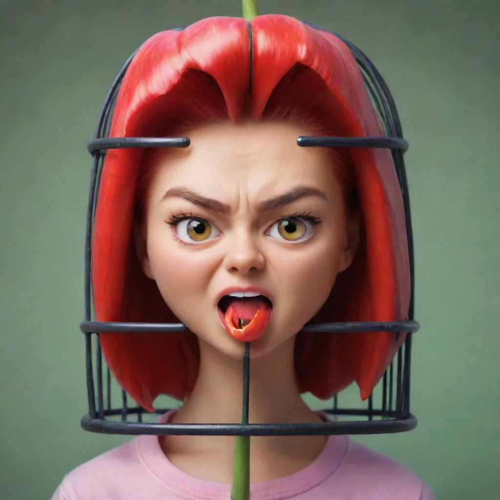 aiangry tulip with a girl%27s face. the phone emojis in a cage.