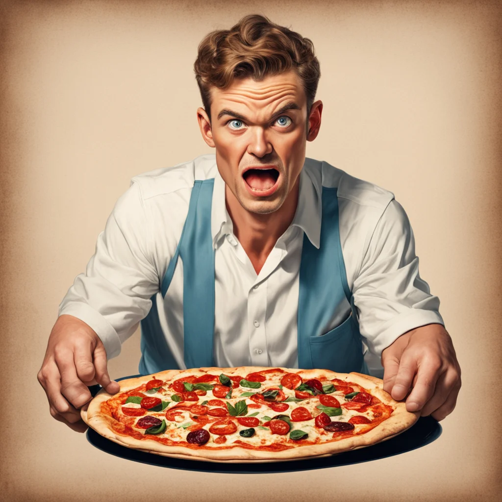 angry young man ravishing pizza in the style of norman rockwell confident engaging wow artstation art 3