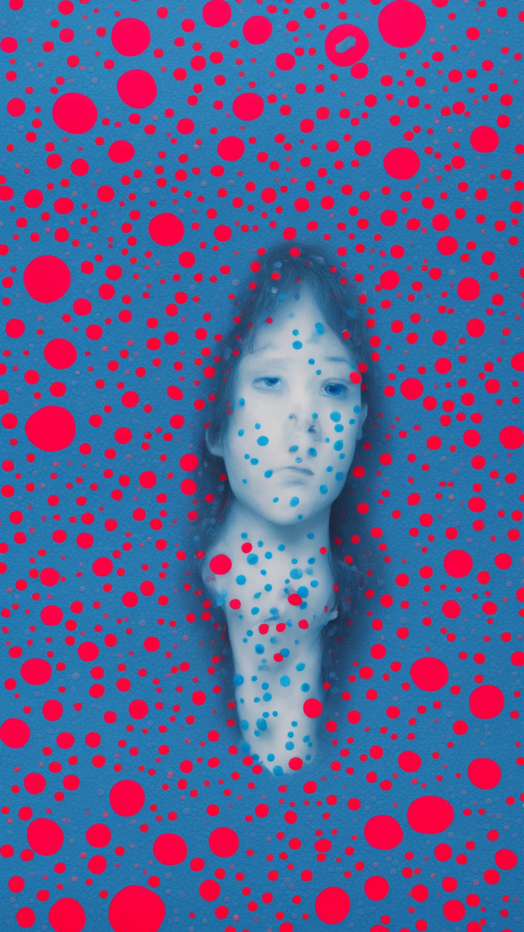 aiangst and distress in blue tones yayoi kusama style tall