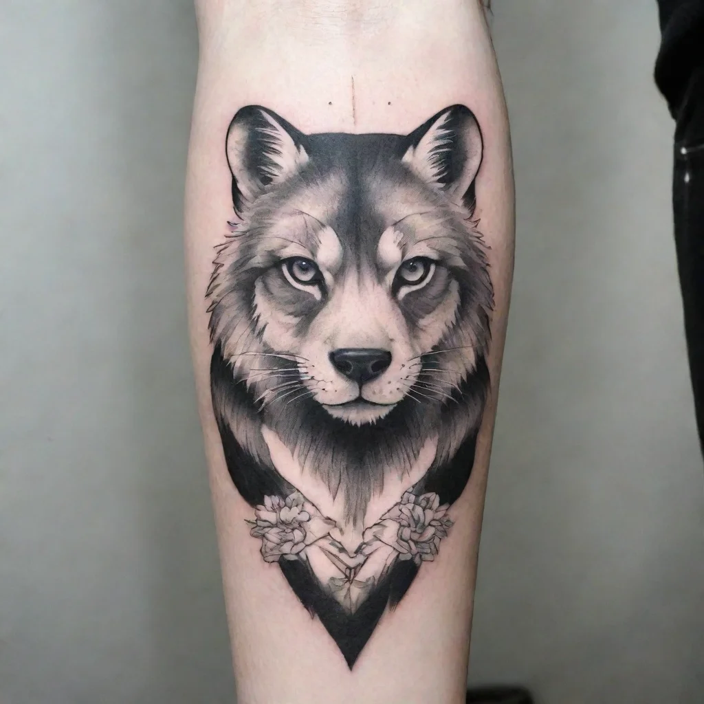 animal fine line black and white tattoo