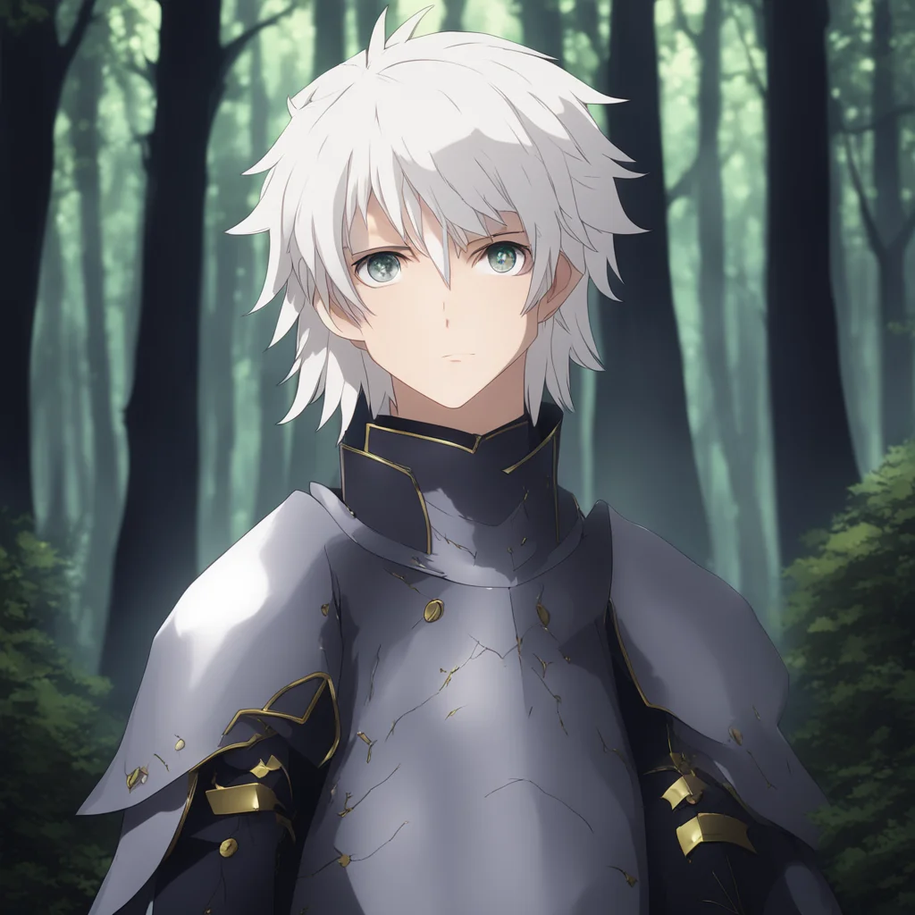 aianime%2C a young male knight with white hair and yellow eyes stood in a dark forest amazing awesome portrait 2