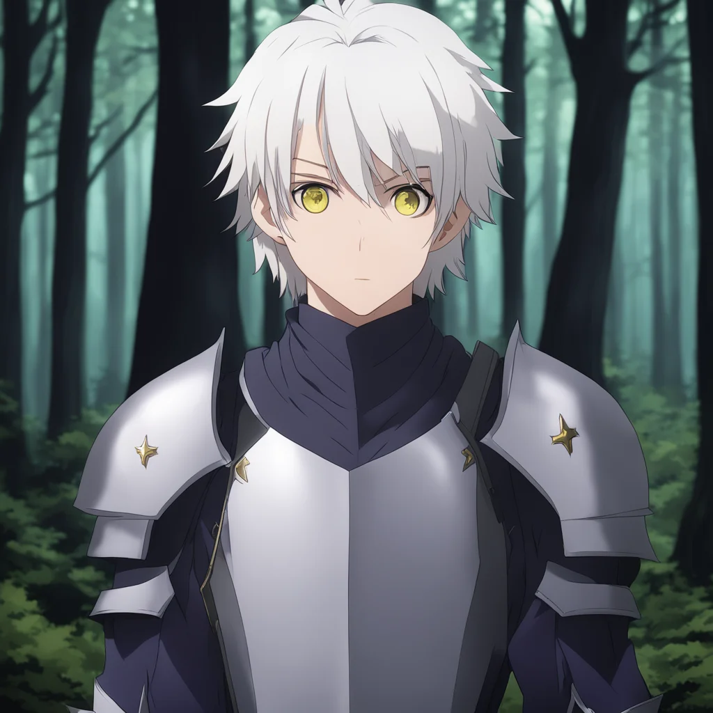aianime%2C a young male knight with white hair and yellow eyes stood in a dark forest good looking trending fantastic 1
