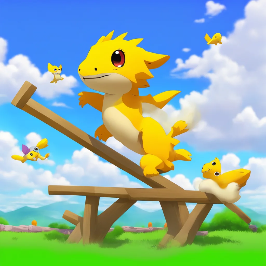 aianime%2C agumon%2C patamon%2C playing on the seesaw%2C cute