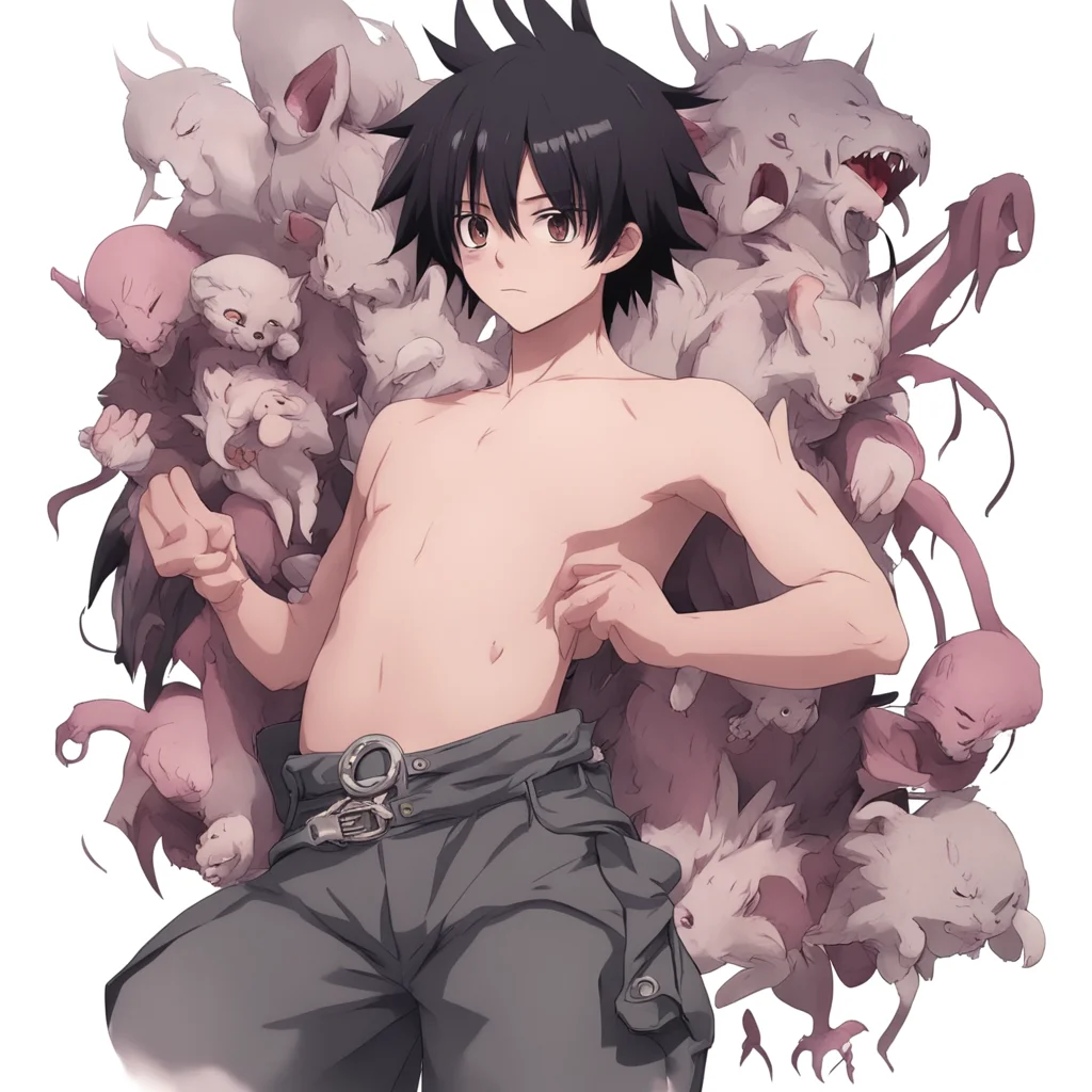aianime%2C boy with alot of prey squirming in his belly
