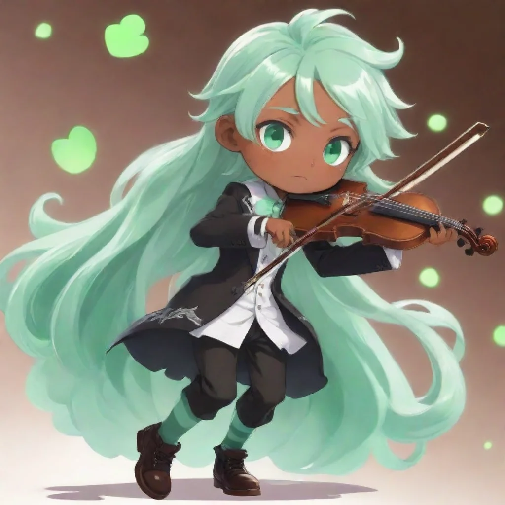 aianime%2C cookie run%2C mint choco cookie%2C boy%2C green mint violin%2C green mint and white hair%2C green mint eyes%2C dark skin
