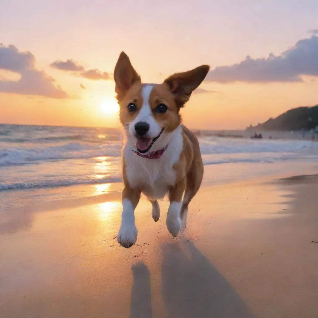 aianime%2C dog%2C ball%2C beach%2C running%2C sunset