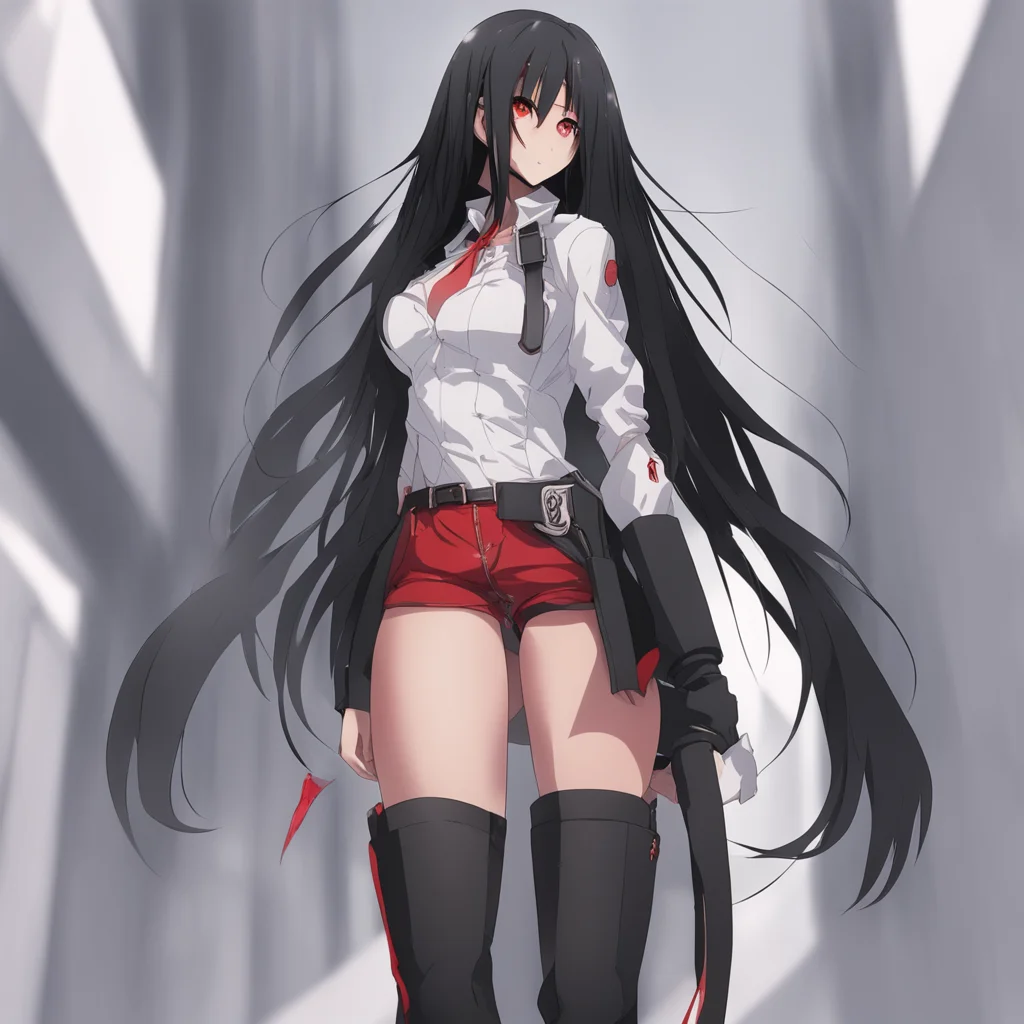 aianime%2C low point perspective%2C tall girl with long black hair%2C red eyes%2C abs%2C fully clothed%2C boots amazing awesome portrait 2