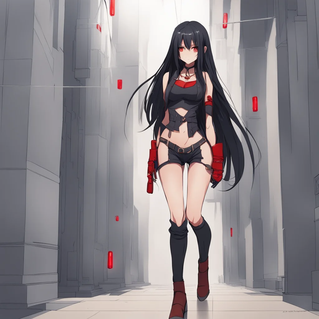aianime%2C low point perspective%2C tall girl with long black hair%2C red eyes%2C abs%2C fully clothed%2C boots confident engaging wow artstation art 3