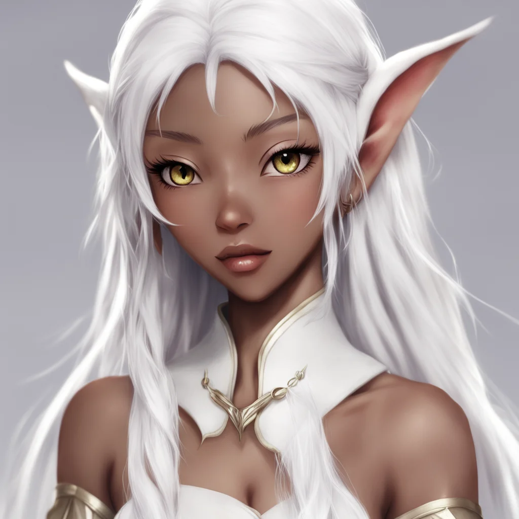 aianime%2C pretty%2Cbrown skin%2C white hair%2C elf confident engaging wow artstation art 3