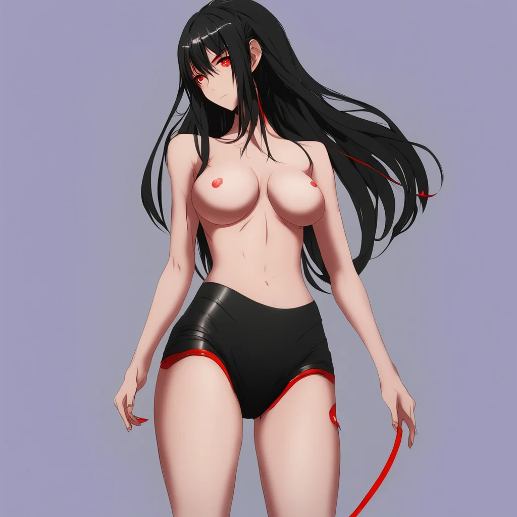 aianime%2C worm perspective%2C tall girl looking down seductively%2C black long hair%2C red eyes%2C hand on leg%2C abs amazing awesome portrait 2