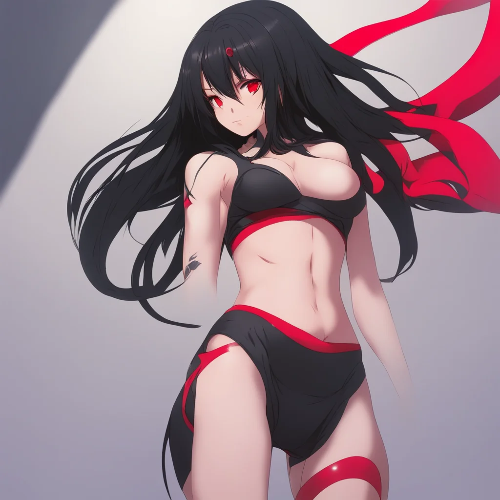 aianime%2C worm perspective%2C tall girl looking down seductively%2C black long hair%2C red eyes%2C hand on leg%2C abs