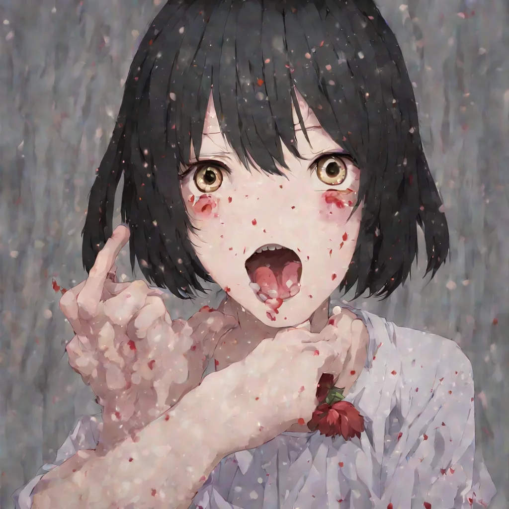 anime a possessed girl with an arm coming out her mouth