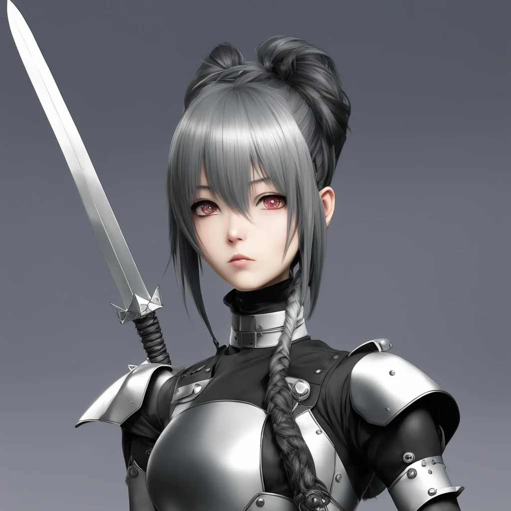 aianime android from nier type d with ponytail%2C black hair who uses spears and small blades%21 amazing awesome portrait 2