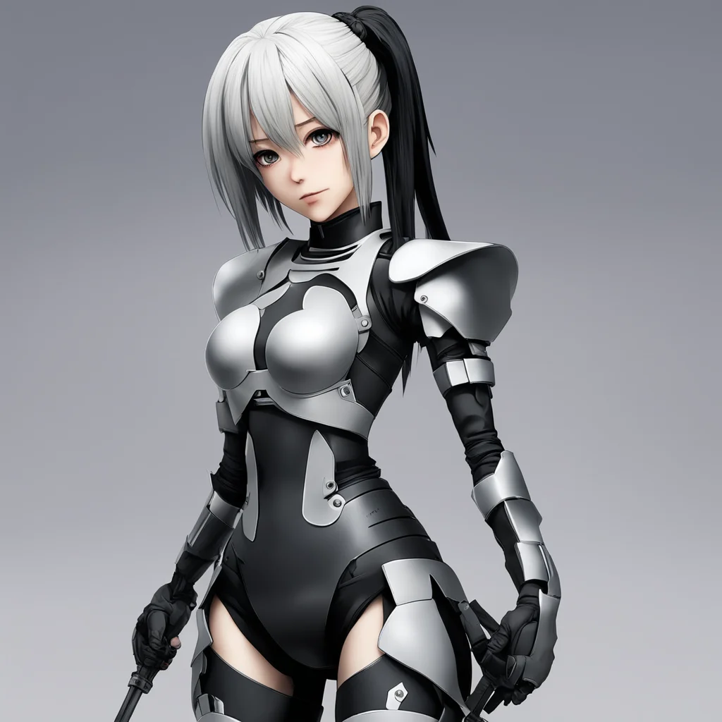 aianime android from nier type d with ponytail%2C black hair who uses spears and small blades%21