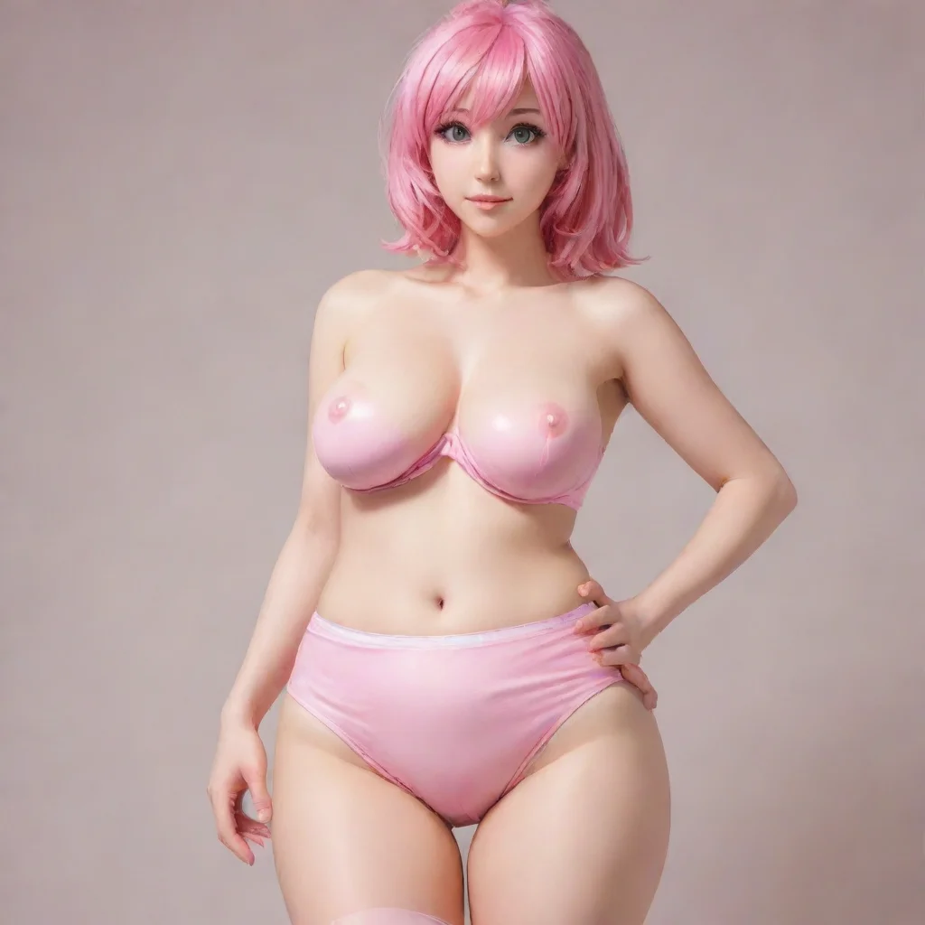 anime art adult woman wearing a thick pink diaper seductively diapers plastic