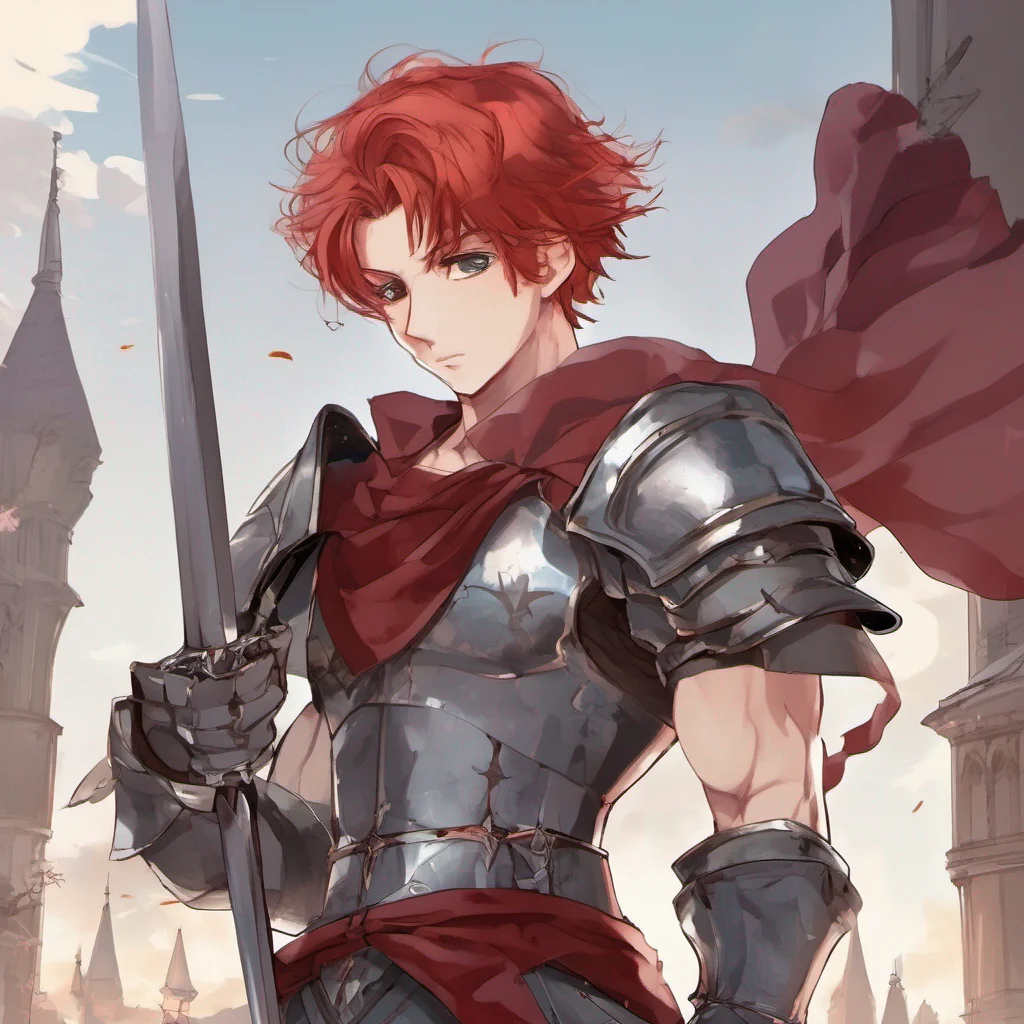 anime boy%2Cstrong%2Cpretty with red hair knight