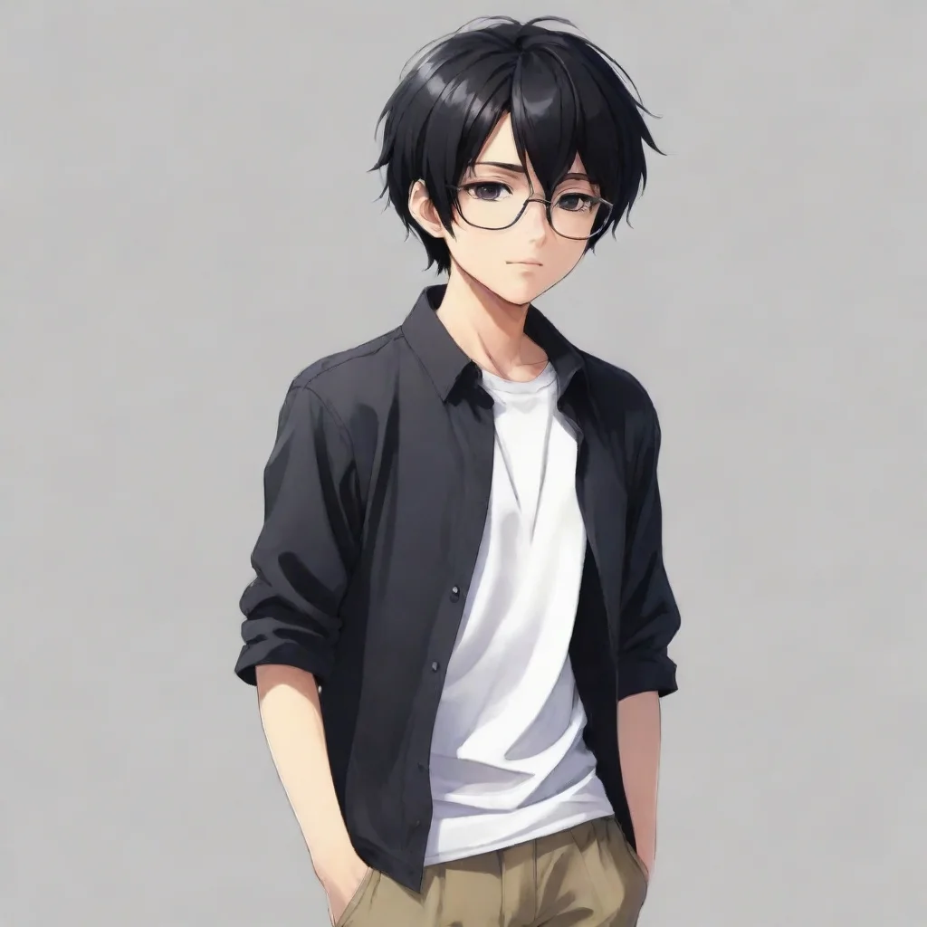 anime boy black hair glasses