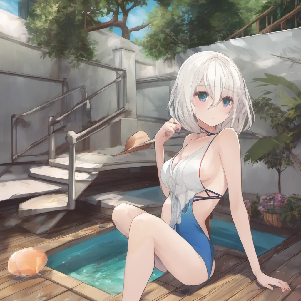 anime feminine young white hair cute swimsuit amazing awesome portrait 2