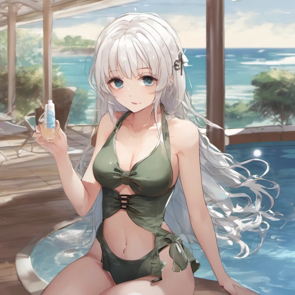 anime feminine young white hair cute swimsuit confident engaging wow artstation art 3