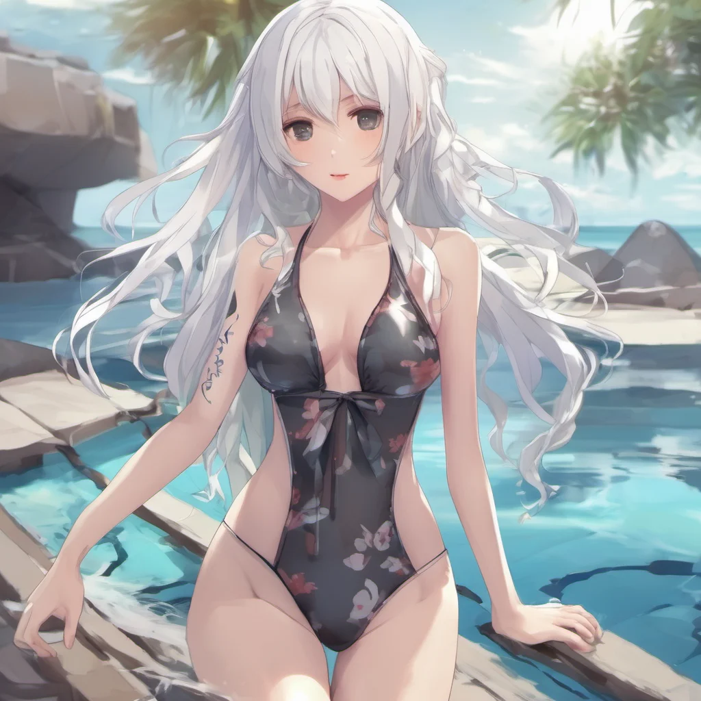 aianime feminine young white hair cute swimsuit good looking trending fantastic 1