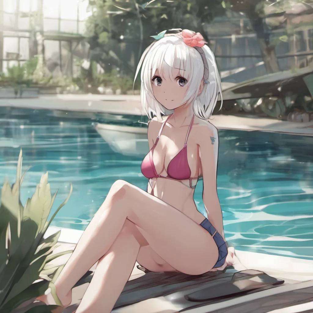 anime feminine young white hair cute swimsuit