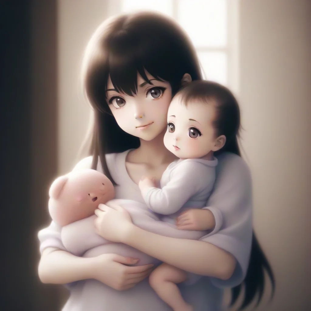 anime girl and her baby