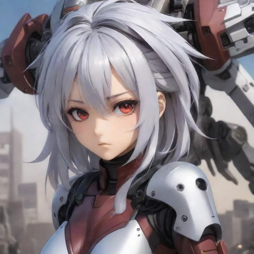 aianime girl mecha pilot maroon eyes silver hair combat