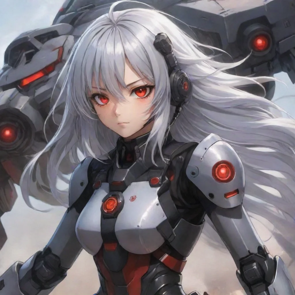 aianime girl mecha pilot red eyes silver hair combat