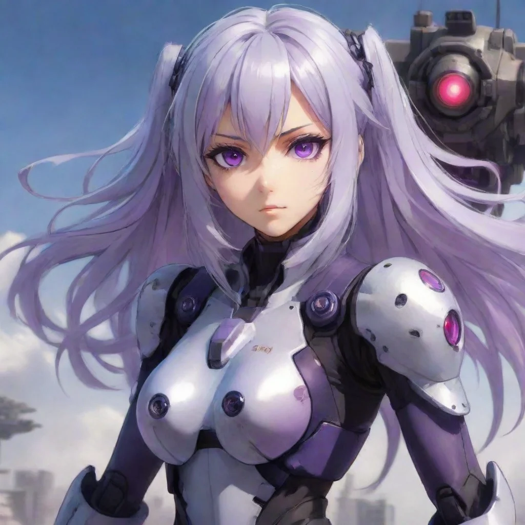 aianime girl mecha pilot silver hair purple eyes combat