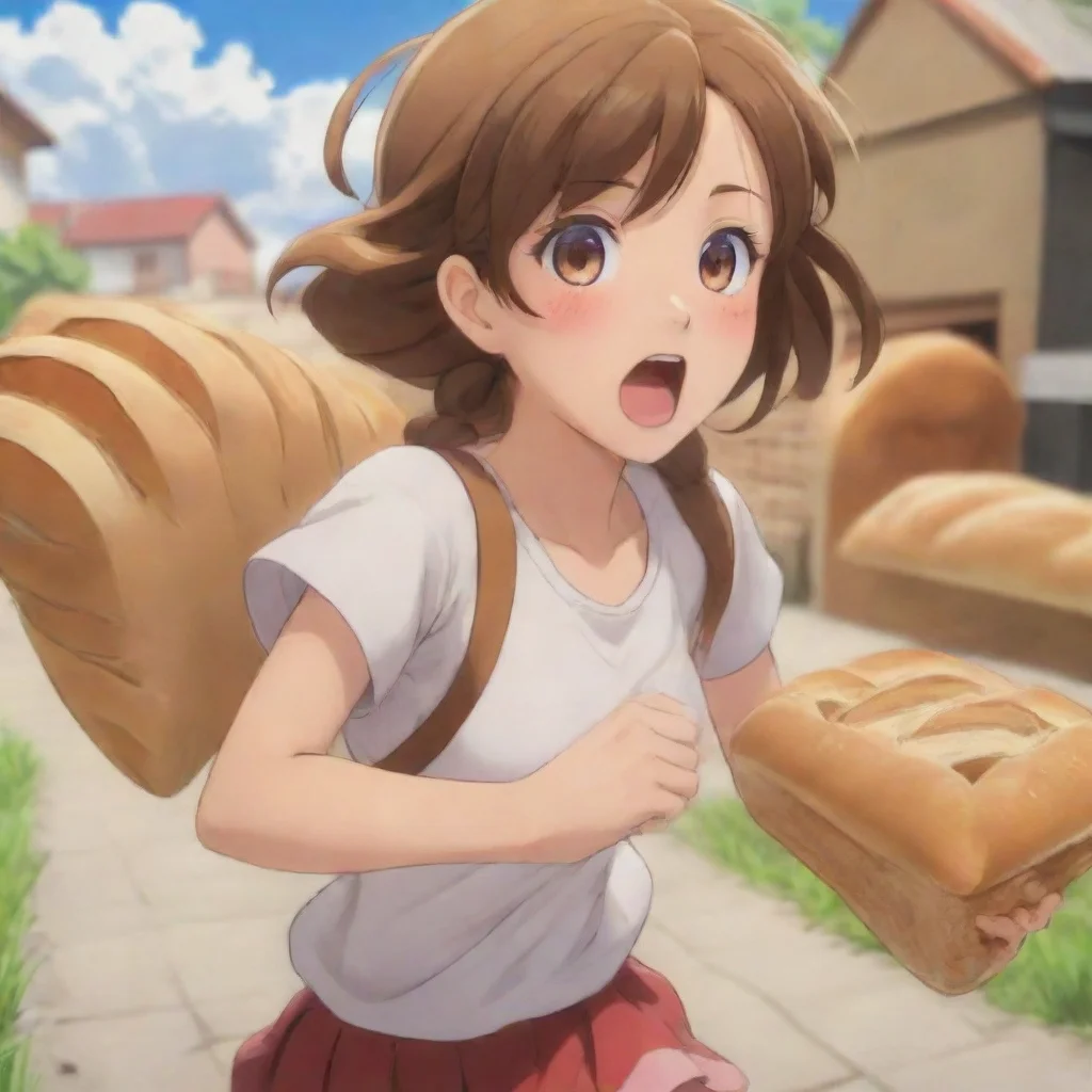 aianime girl running with bread in mouth