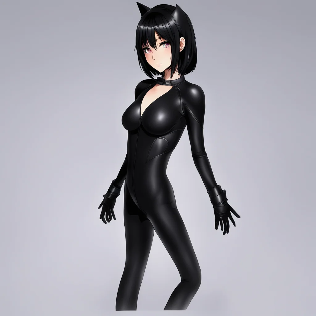 anime girl with waist length black hair covering her right eye wearing a skintight black spandex catsuit with matching boots and gloves good looking trending fantastic 1 amazing awesome portrait 2.w